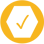 Rond pictogram met een zeshoek en daarin een vinkje. Veilig.